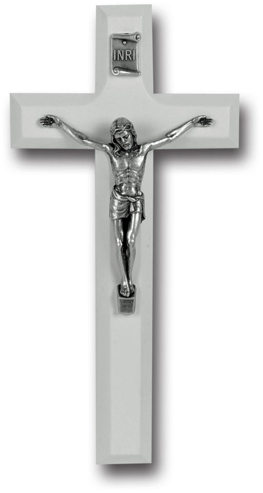 White Wood Crucifix 7"