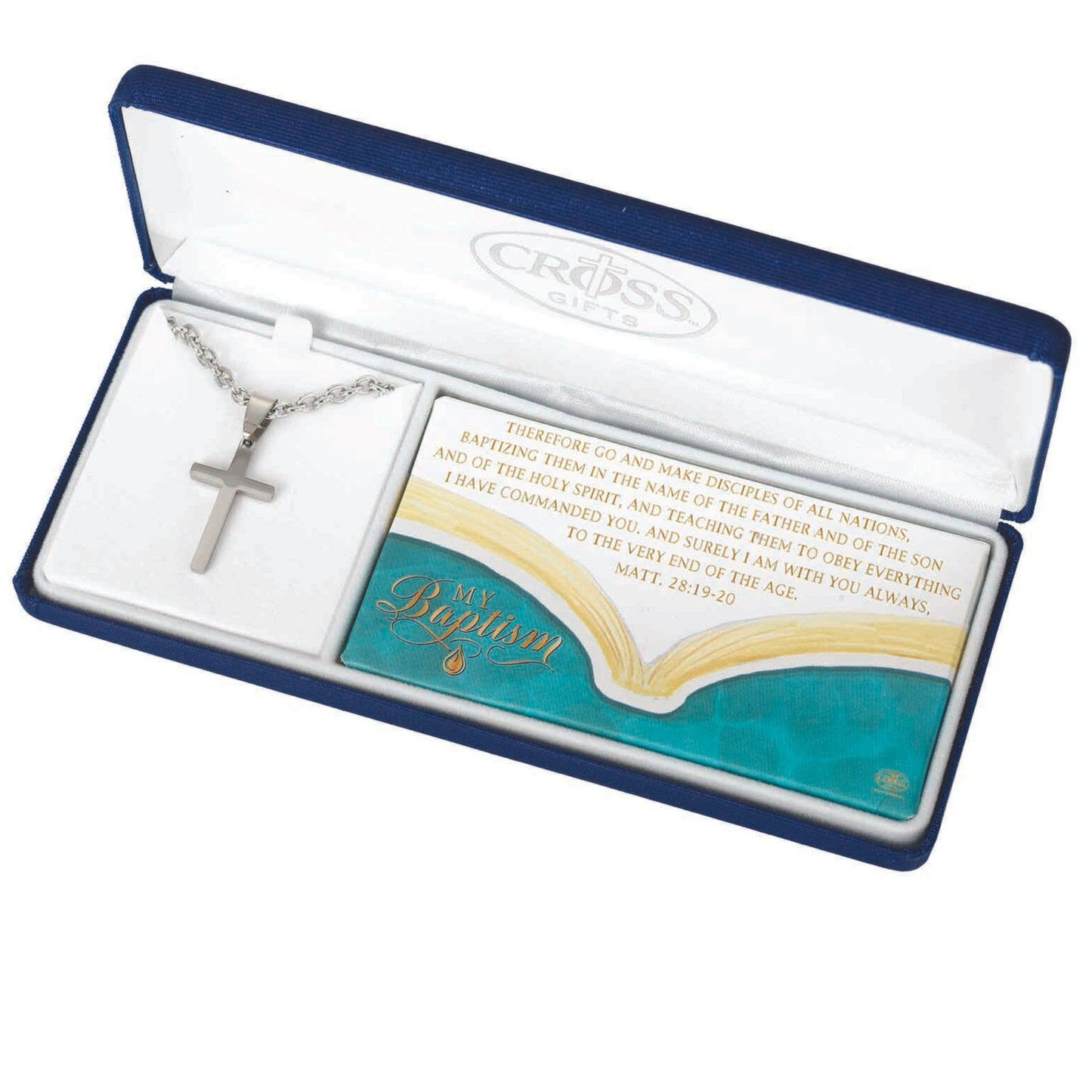 Stainless Steel Cross Necklace in Baptism Box