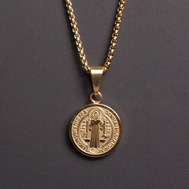 St. Benedict Gold Plated Necklace Small Pendant