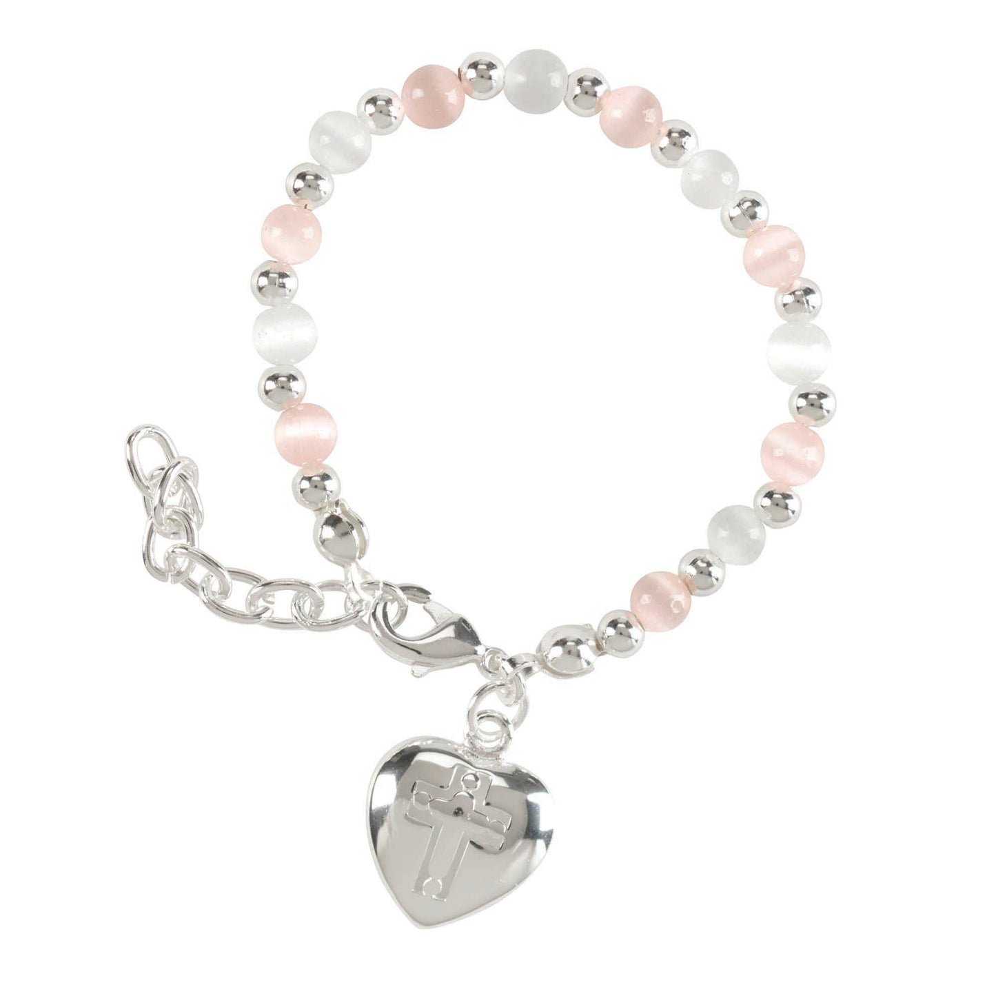 Bracelet Pink Cats Eye with Heart/Cross