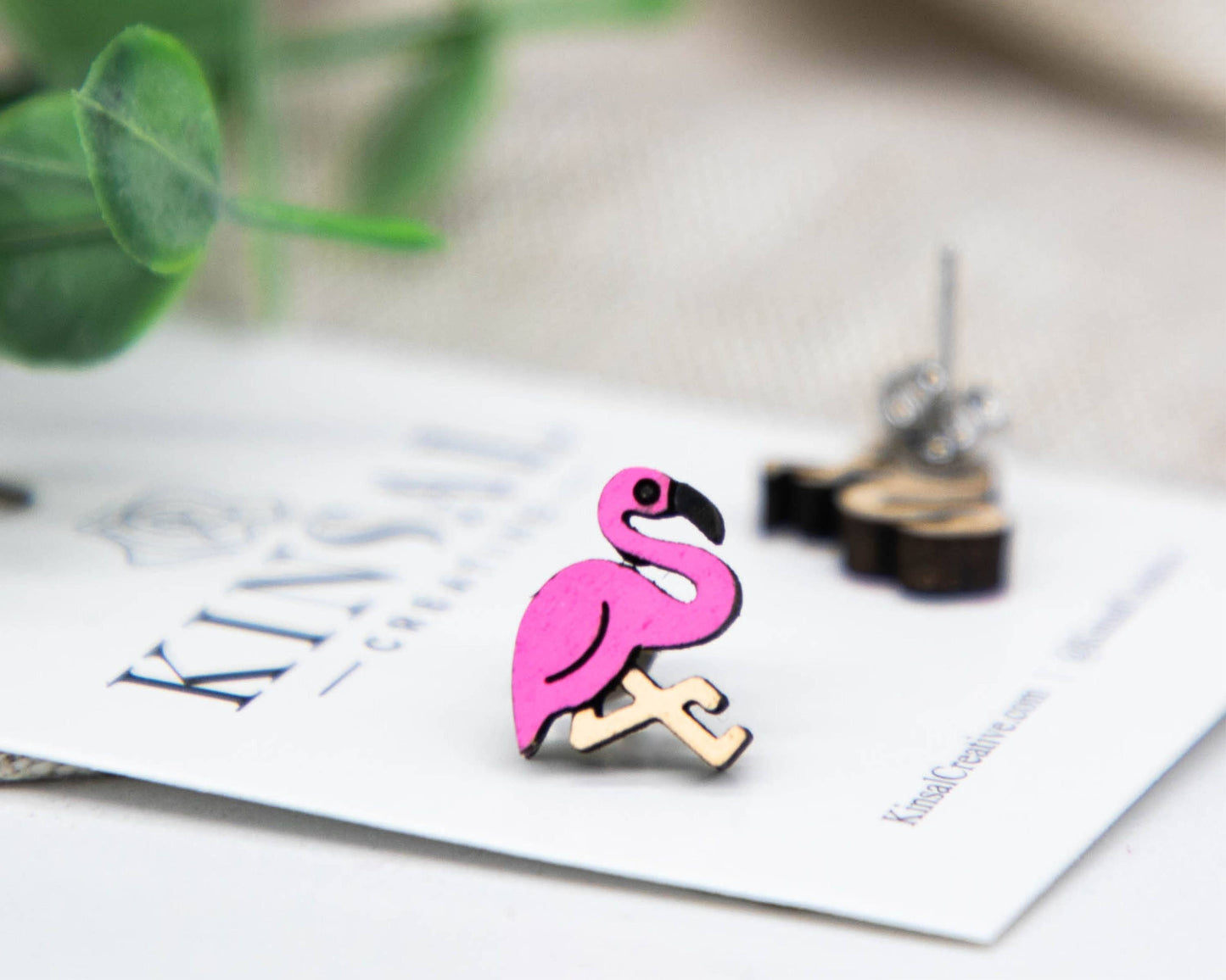 Flamingo Wood Stud Earrings