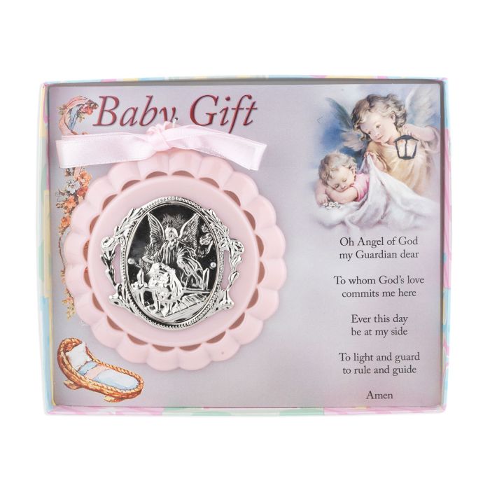 Pink Guardian Angel Crib Medal