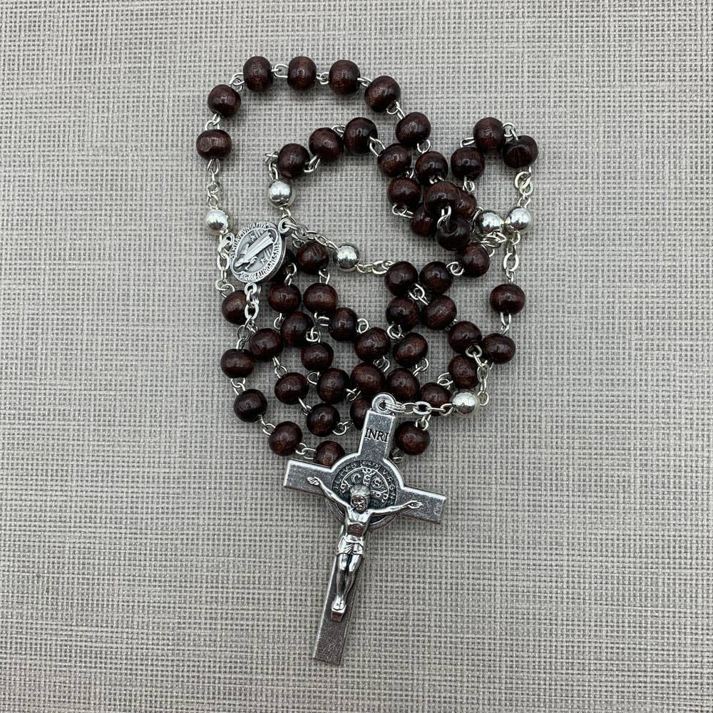 Brown Wooden Beaded St Benedict Rosary