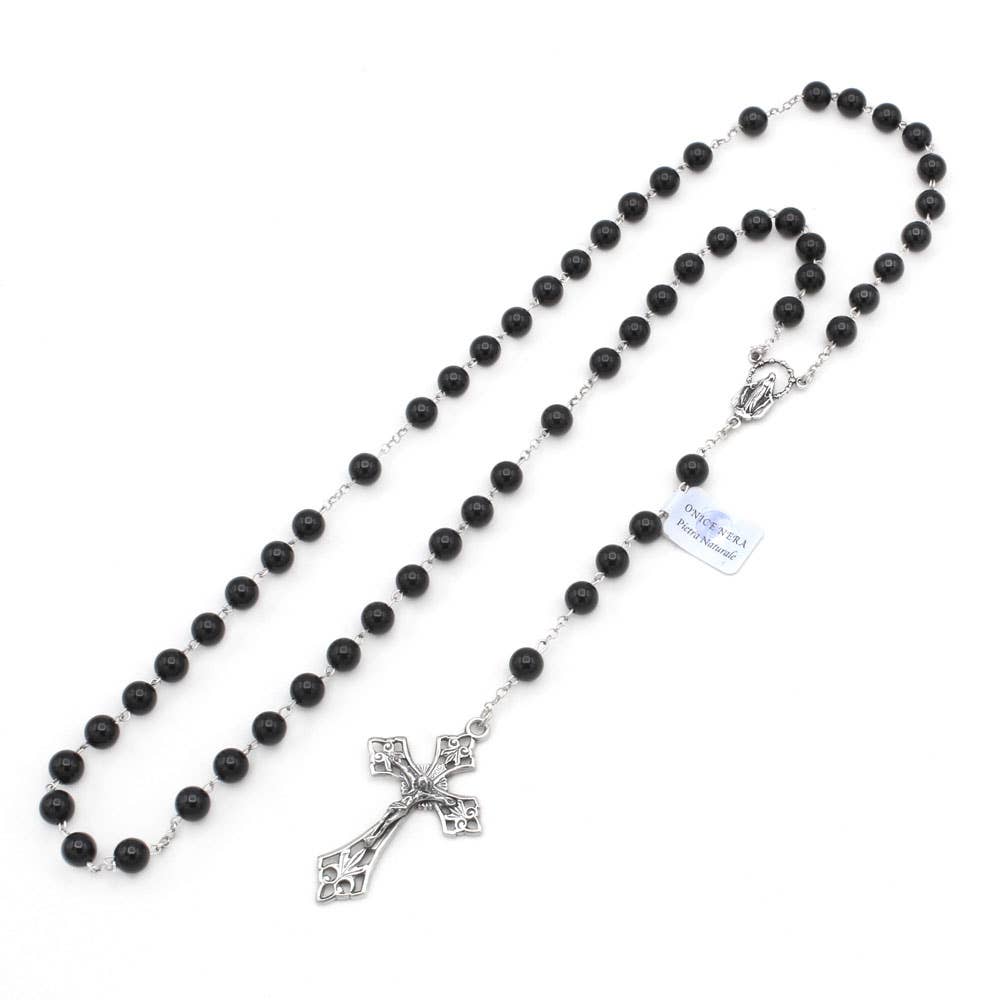 Sterling Silver Rosary with Onyx Beads