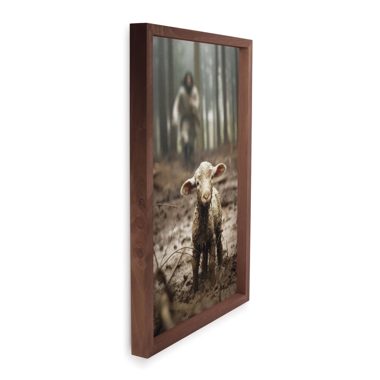 Jesus Running After Lost Lamb Large Framed Print