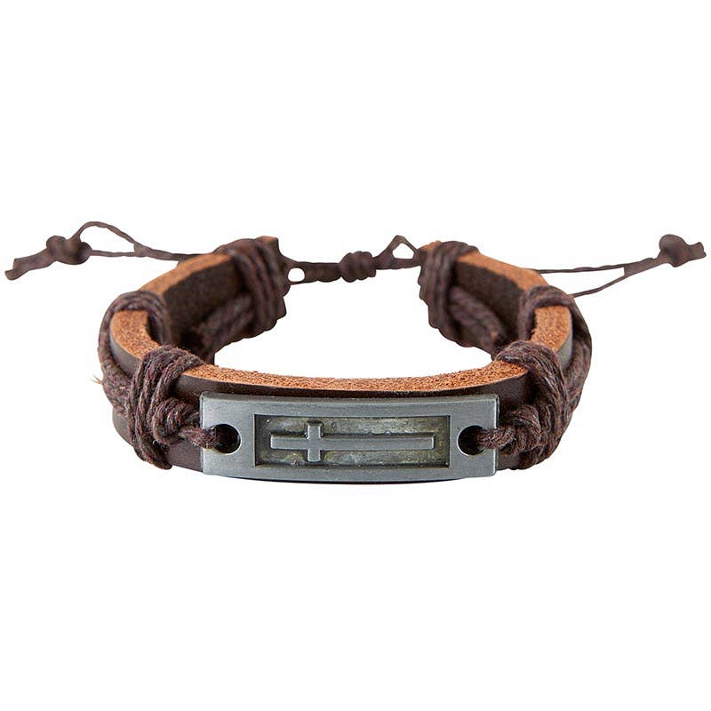 Adjustable Leather Cross Bracelet