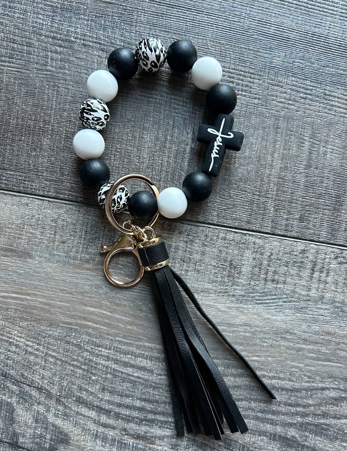 Faith in Jesus Cross Silicone Bead Wristlet Keychain