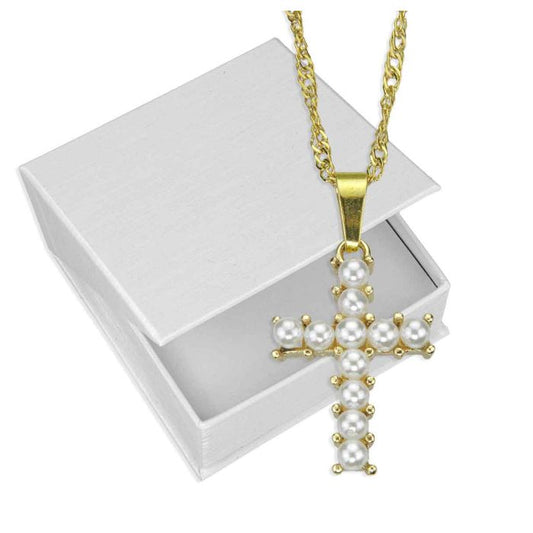 Gold tone necklace with 1 inch cross