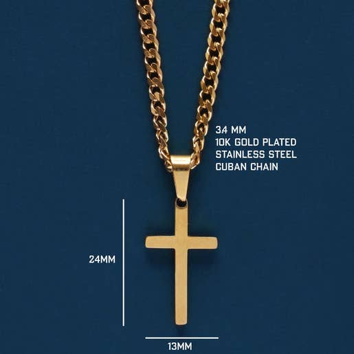 Gold Cross Necklace for Men on Cuban Chain