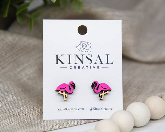 Flamingo Wood Stud Earrings