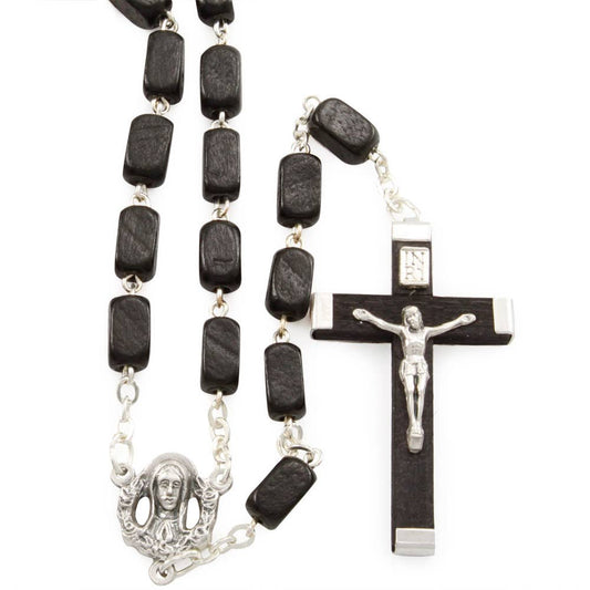 Rosary Black Rectangular Wooden Beads