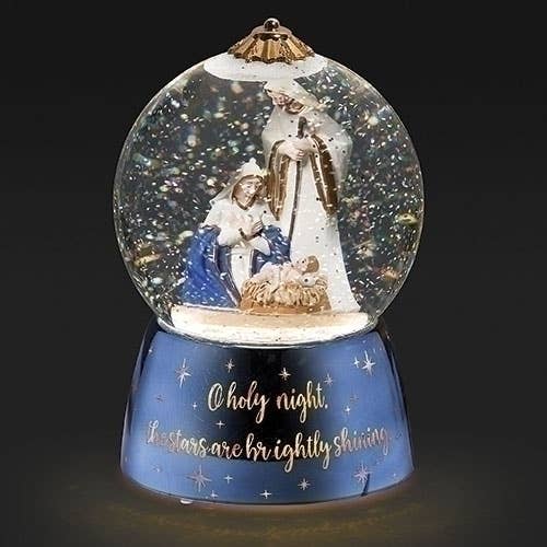 7"H Lighted Swirl Dome Holy Family "O Holy Night"