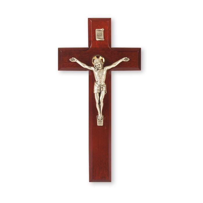 9" Dark Cherry Cross with Antiqued Silver Finish - Italian Corpus