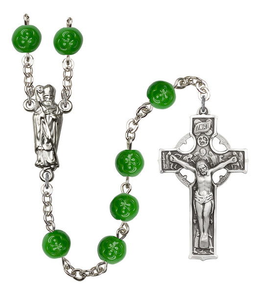 St. Patrick Shamrock Silver Plated 6mm Rosary