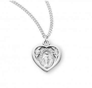 Sterling Silver Heart Shaped Miraculous Medal