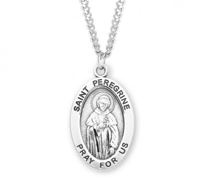 Patron Saint Peregrine Oval Sterling Silver Medal