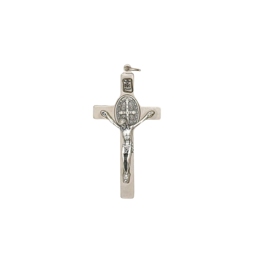 St. Benedict Silver Tone Crucifix Necklace 3"