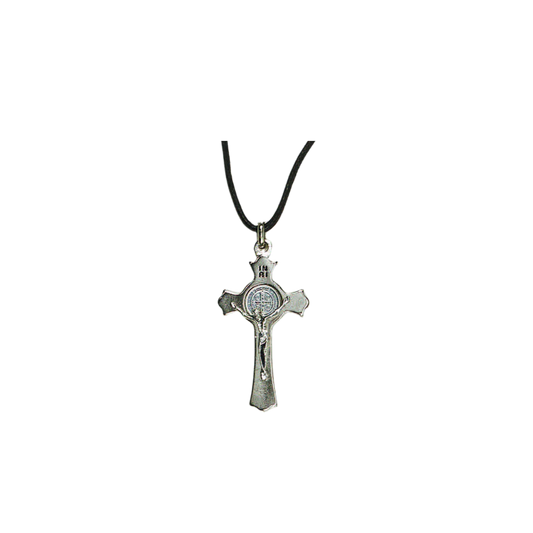 St. Benedict Silver Tone Crucifix Necklace 2"