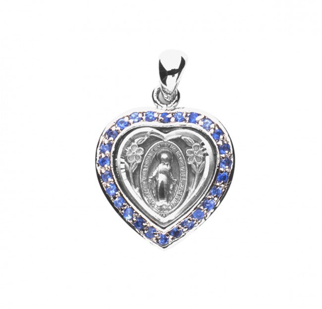 Sterling Silver Sapphire Cubic Zirconia Miraculous Medal