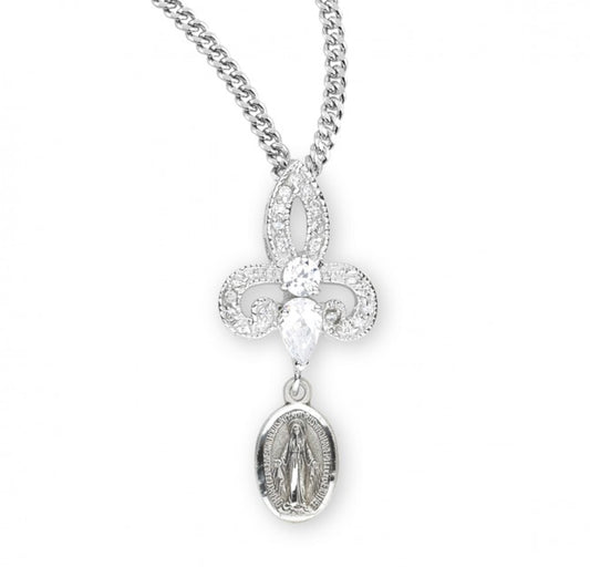 Sterling Silver Miraculous Medal with Cubic Set Zirconias