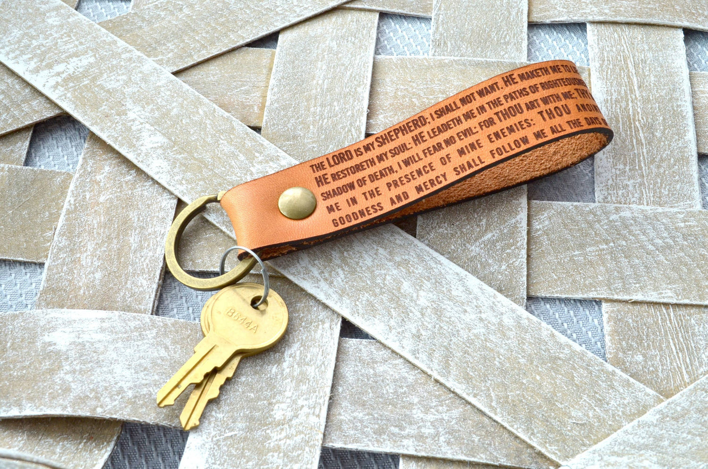 Psalms 23 Leather Keychain