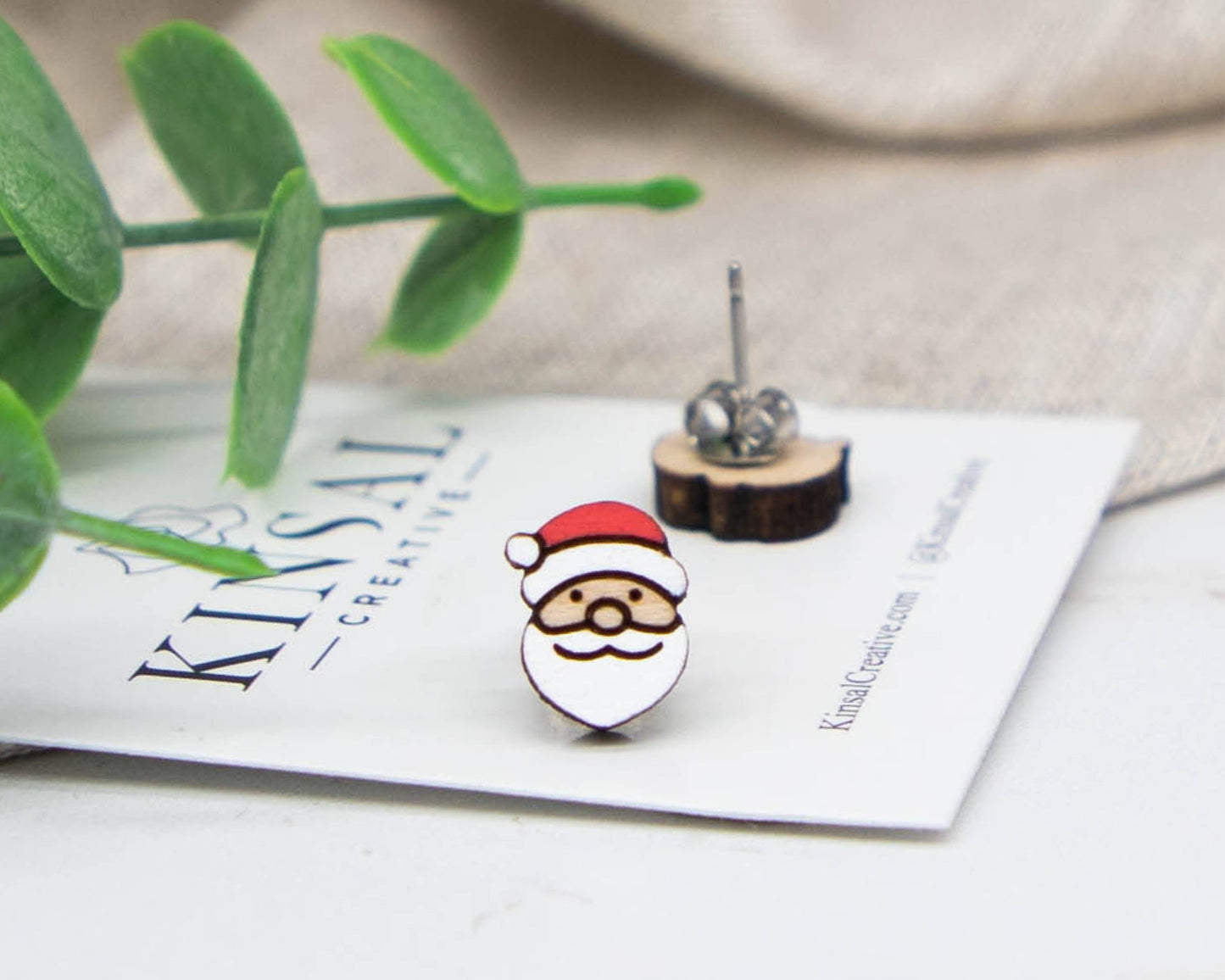 Santa Wood Stud Earrings