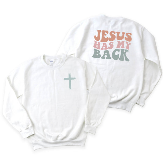 Jesus Has My Back Wavy Front and Back | Sweatshirt