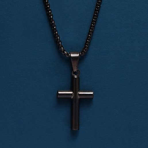 Black Stainless Steel Medium Cross Necklace