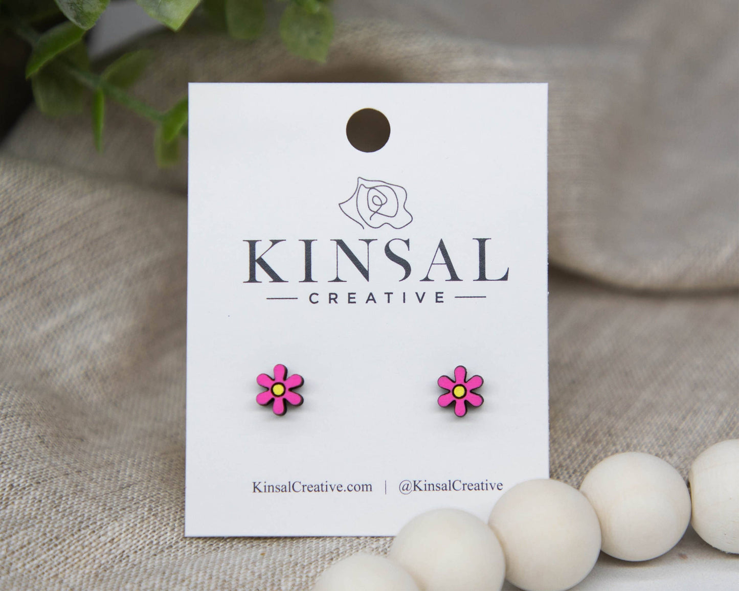 Mini Vintage Flower Wood Stud Earrings