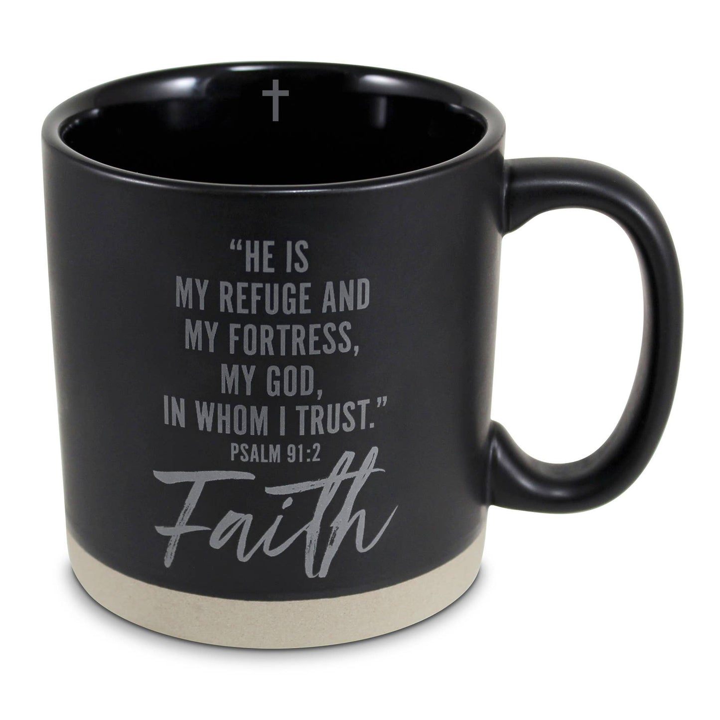 Mug Hold Onto Faith Raw Bottom Black 16 oz