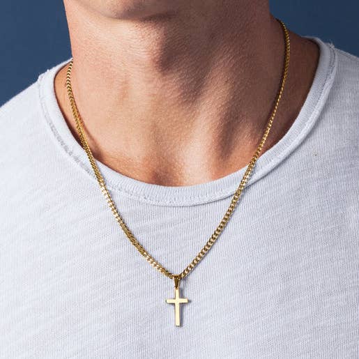 Gold Cross Necklace for Men on Cuban Chain