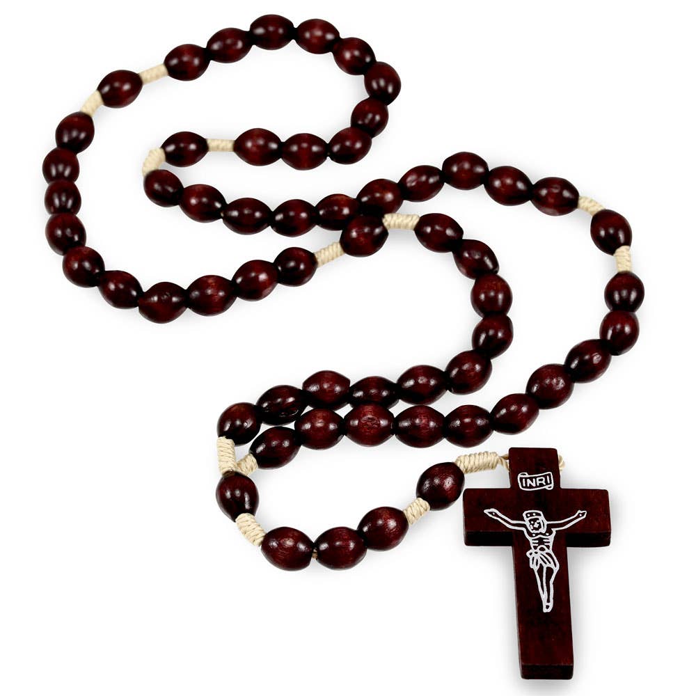 Brown Oval Wooden Beaded Rosary