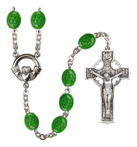 Claddagh Shamrock Silver Plated 6mm Rosary