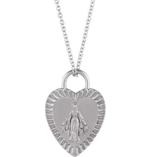 Sterling Silver Miraculous Mary Heart Necklace