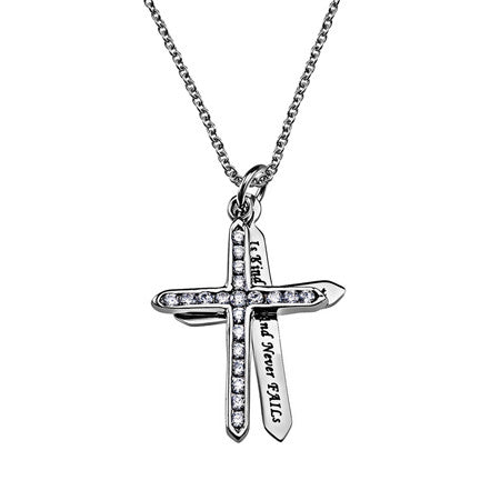 "Love Never Fails" Twin Cross Necklace