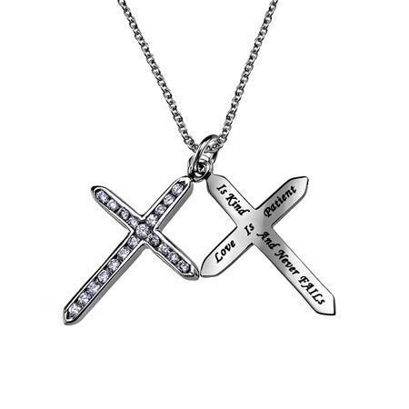 "Love Never Fails" Twin Cross Necklace