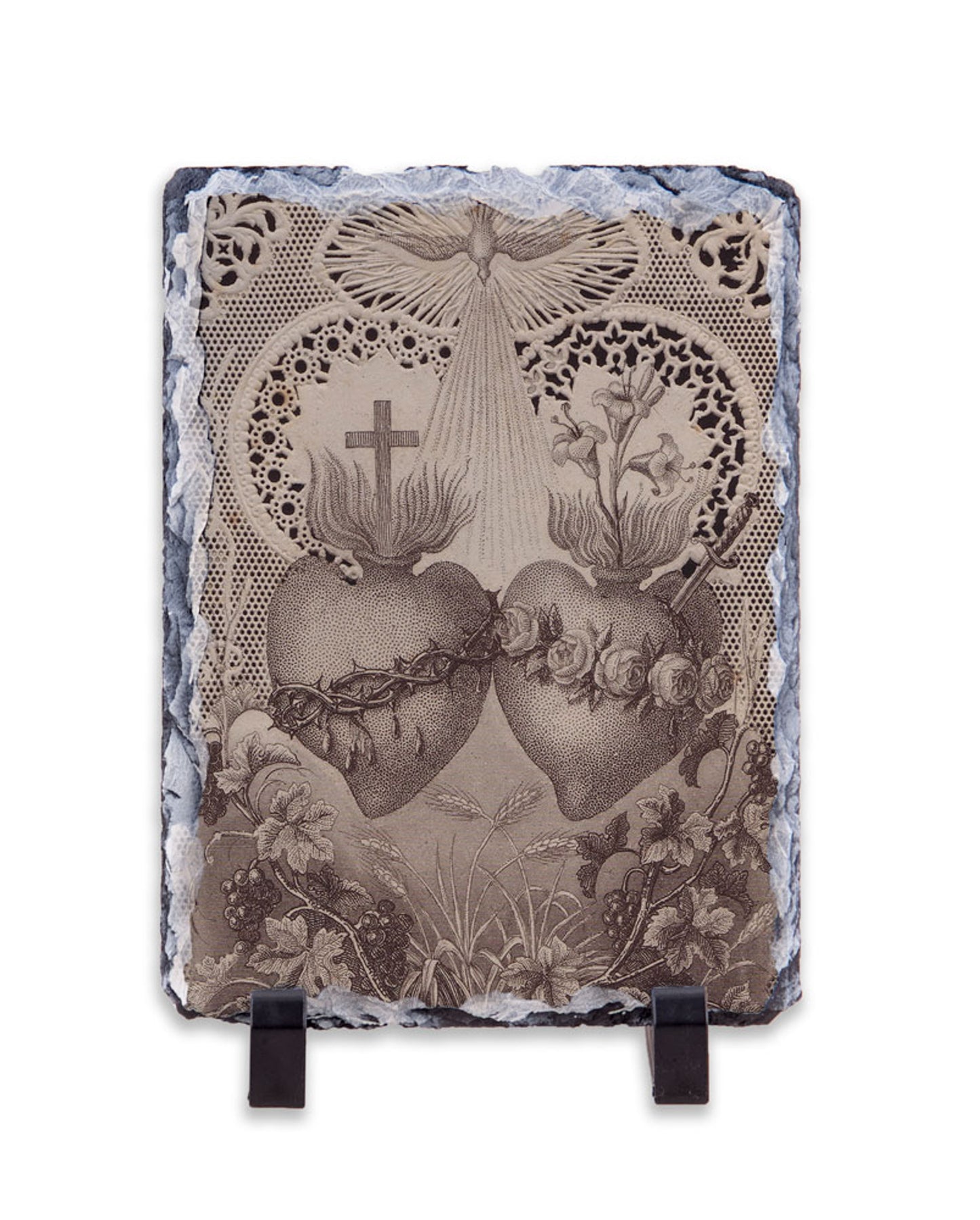 Sacred & Immaculate Hearts French Lithograph Slate