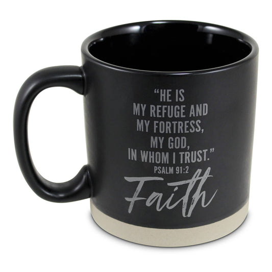 Mug Hold Onto Faith Raw Bottom Black 16 oz